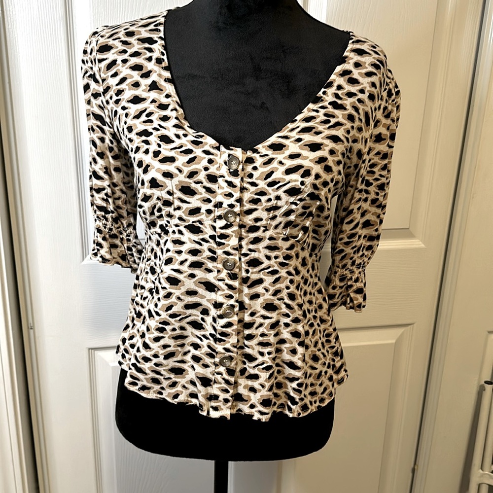 Takara leopard print button down blouse